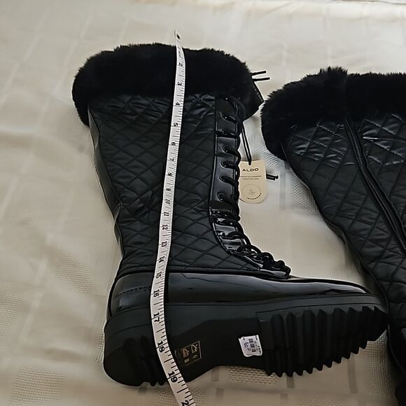 Aldo Women's Laralima Tall Quilted Lace-Up Faux Fur Trim Waterproof Boots 6 Blac - Picture 8 of 16